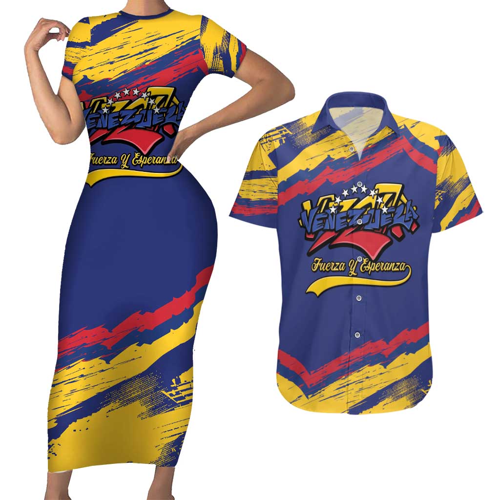 Venezuela Fuerza Y Esperanza Couples Matching Short Sleeve Bodycon Dress and Hawaiian Shirt - Wonder Print Shop