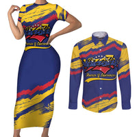 Venezuela Fuerza Y Esperanza Couples Matching Short Sleeve Bodycon Dress and Long Sleeve Button Shirt - Wonder Print Shop