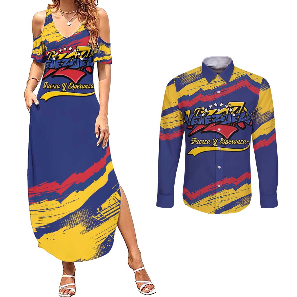 Venezuela Fuerza Y Esperanza Couples Matching Summer Maxi Dress and Long Sleeve Button Shirt - Wonder Print Shop