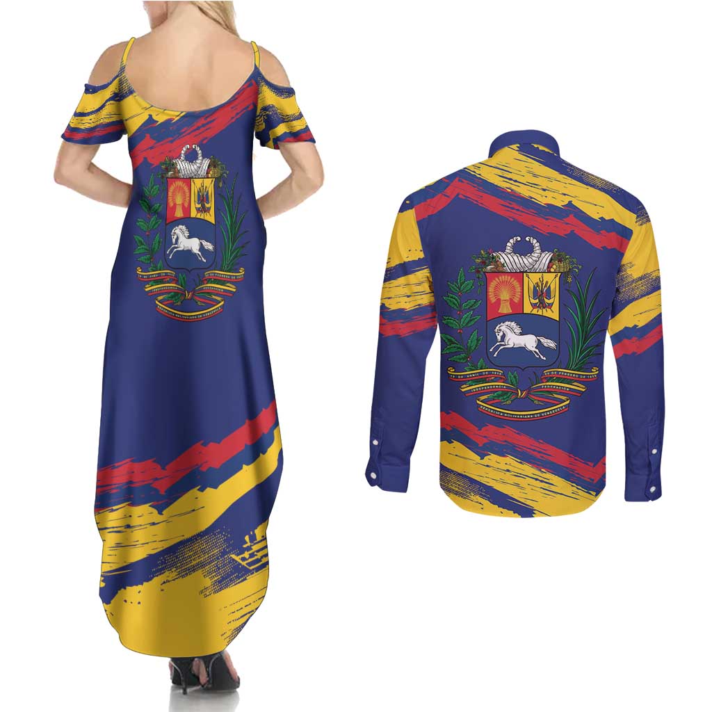 Venezuela Fuerza Y Esperanza Couples Matching Summer Maxi Dress and Long Sleeve Button Shirt - Wonder Print Shop