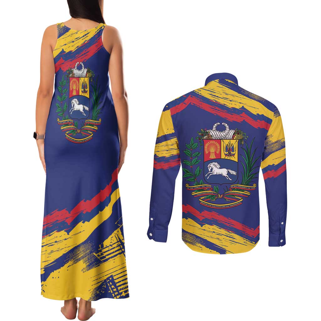 Venezuela Fuerza Y Esperanza Couples Matching Tank Maxi Dress and Long Sleeve Button Shirt - Wonder Print Shop