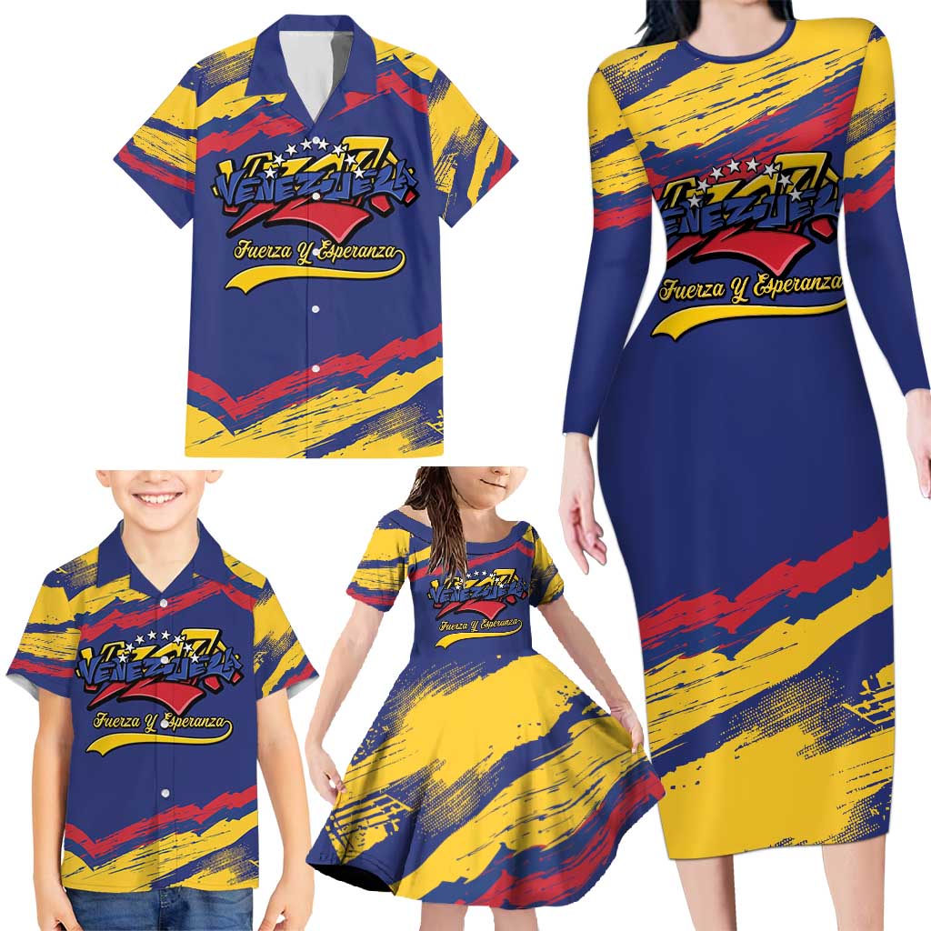 Venezuela Fuerza Y Esperanza Family Matching Long Sleeve Bodycon Dress and Hawaiian Shirt - Wonder Print Shop
