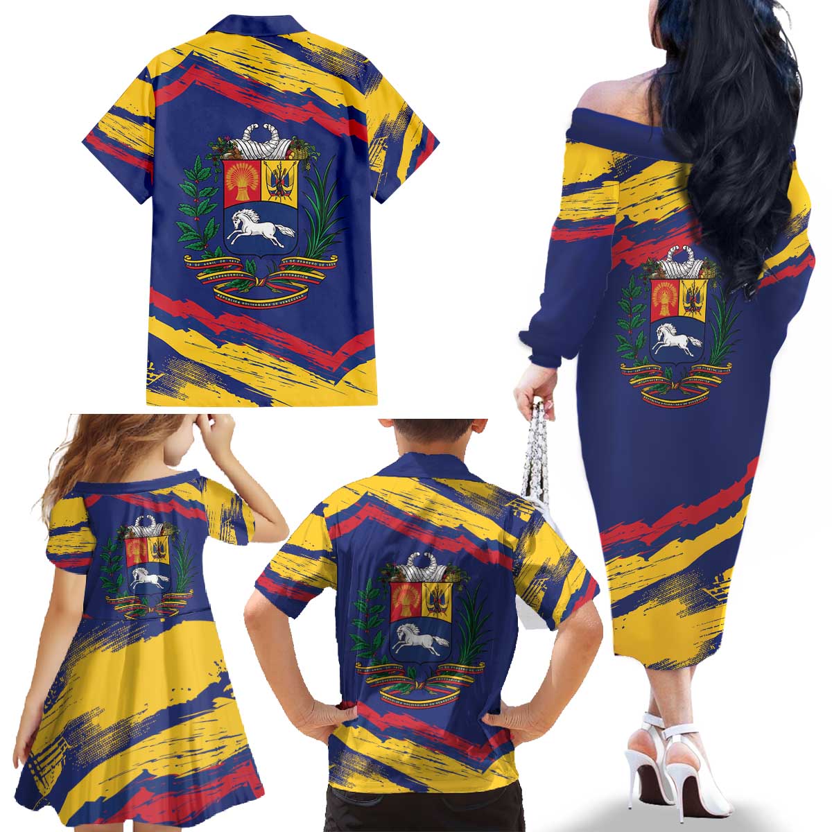Venezuela Fuerza Y Esperanza Family Matching Off The Shoulder Long Sleeve Dress and Hawaiian Shirt - Wonder Print Shop