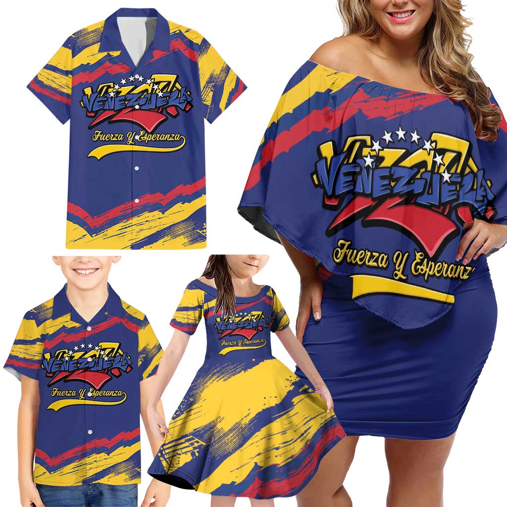 Venezuela Fuerza Y Esperanza Family Matching Off Shoulder Short Dress and Hawaiian Shirt - Wonder Print Shop
