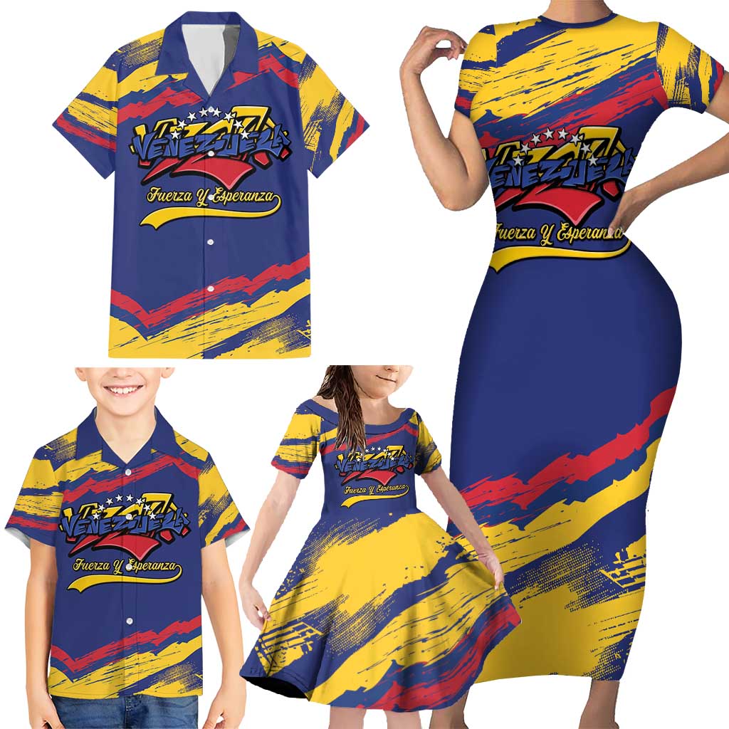 Venezuela Fuerza Y Esperanza Family Matching Short Sleeve Bodycon Dress and Hawaiian Shirt - Wonder Print Shop