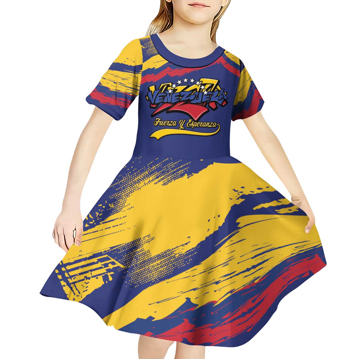 Venezuela Fuerza Y Esperanza Kid Short Sleeve Dress - Wonder Print Shop