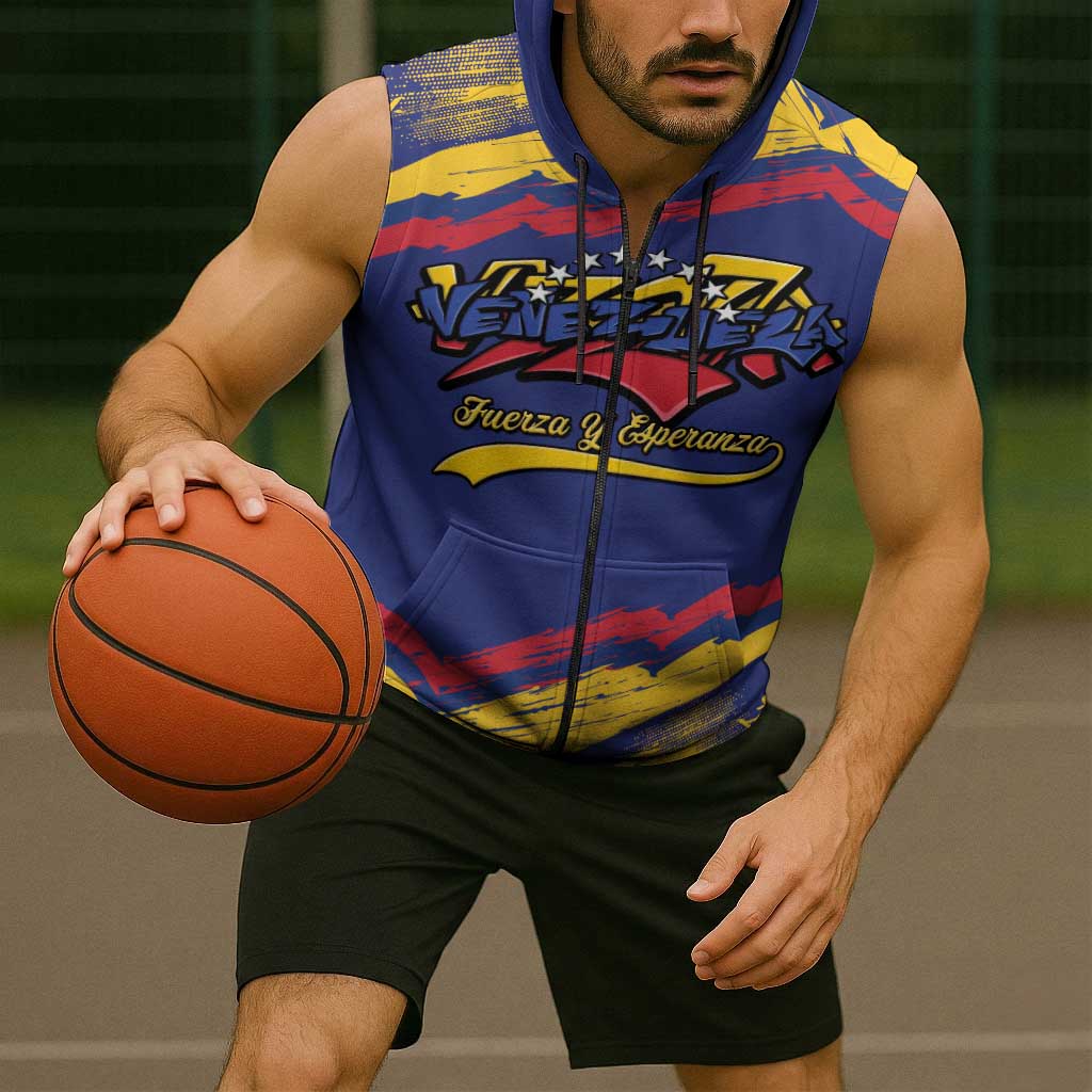 Venezuela Fuerza Y Esperanza Sleeveless Zip Hoodie - Wonder Print Shop