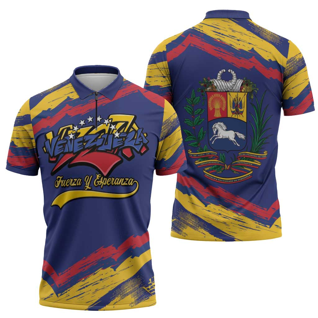 Venezuela Fuerza Y Esperanza Zipper Polo Shirt - Wonder Print Shop