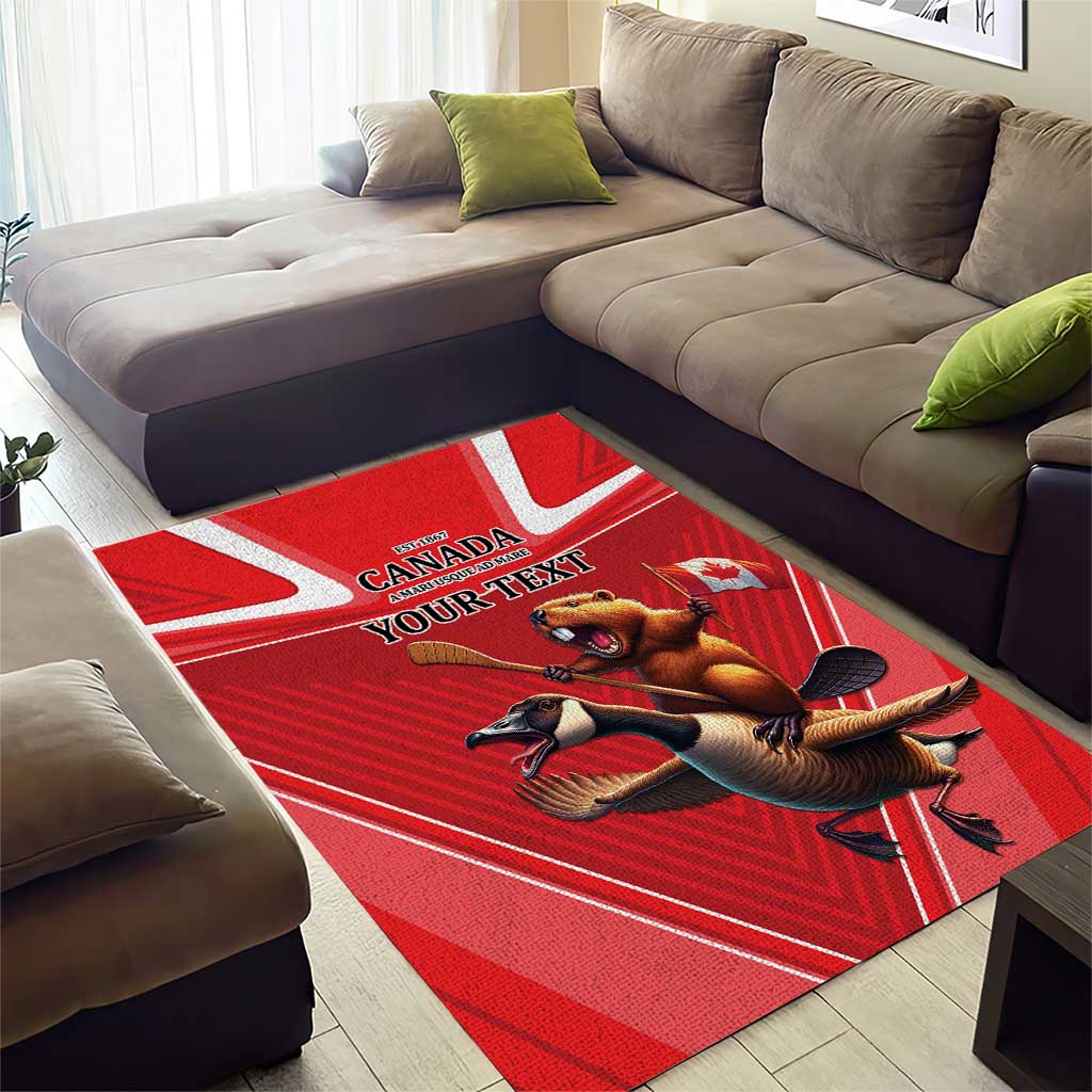 Personalized Beaver and Goose Happy Canada Day Area Rug Est 1867 A Mari Usque Ad Mare