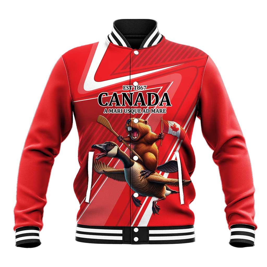 Personalized Beaver and Goose Happy Canada Day Baseball Jacket Est 1867 A Mari Usque Ad Mare