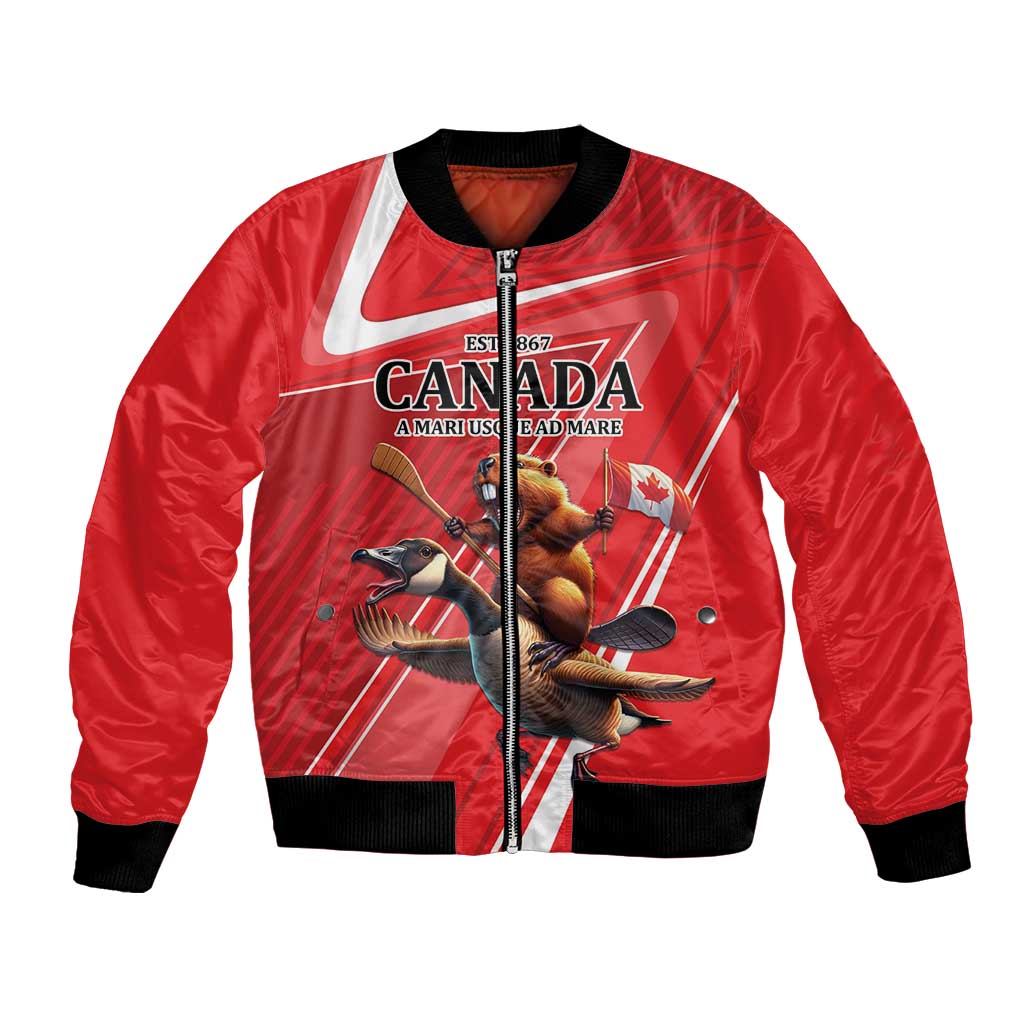 Personalized Beaver and Goose Happy Canada Day Bomber Jacket Est 1867 A Mari Usque Ad Mare