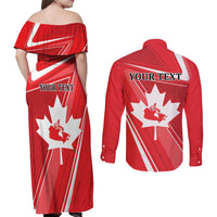 Personalized Beaver and Goose Happy Canada Day Couples Matching Off Shoulder Maxi Dress and Long Sleeve Button Shirt Est 1867 A Mari Usque Ad Mare