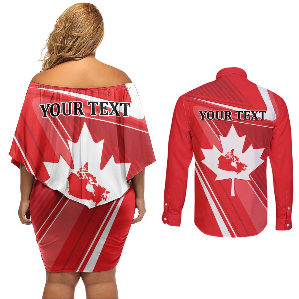 Personalized Beaver and Goose Happy Canada Day Couples Matching Off Shoulder Short Dress and Long Sleeve Button Shirt Est 1867 A Mari Usque Ad Mare