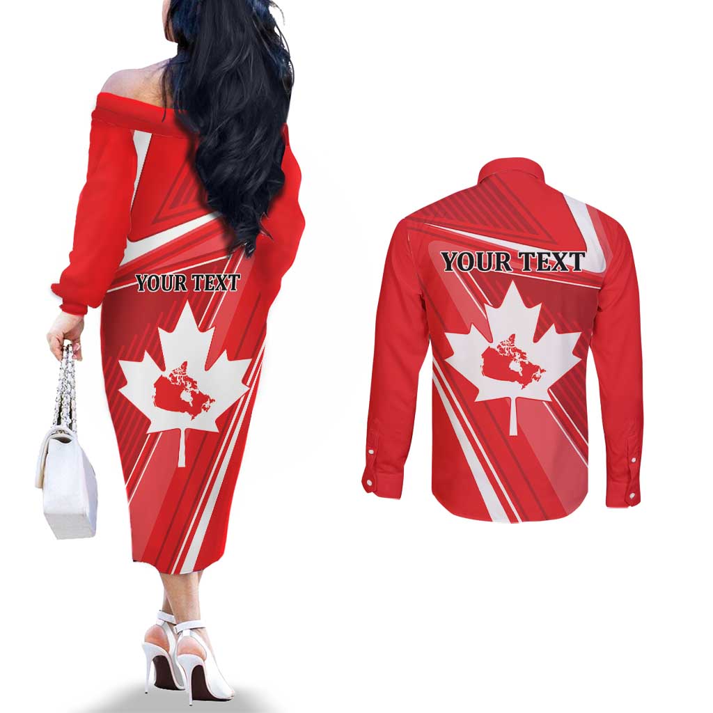 Personalized Beaver and Goose Happy Canada Day Couples Matching Off The Shoulder Long Sleeve Dress and Long Sleeve Button Shirt Est 1867 A Mari Usque Ad Mare