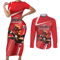 Personalized Beaver and Goose Happy Canada Day Couples Matching Short Sleeve Bodycon Dress and Long Sleeve Button Shirt Est 1867 A Mari Usque Ad Mare
