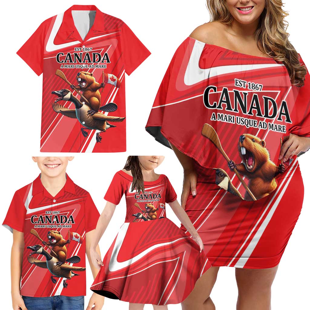 Personalized Beaver and Goose Happy Canada Day Family Matching Off Shoulder Short Dress and Hawaiian Shirt Est 1867 A Mari Usque Ad Mare