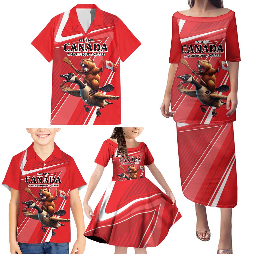 Personalized Beaver and Goose Happy Canada Day Family Matching Puletasi and Hawaiian Shirt Est 1867 A Mari Usque Ad Mare