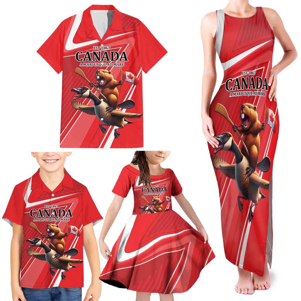 Personalized Beaver and Goose Happy Canada Day Family Matching Tank Maxi Dress and Hawaiian Shirt Est 1867 A Mari Usque Ad Mare