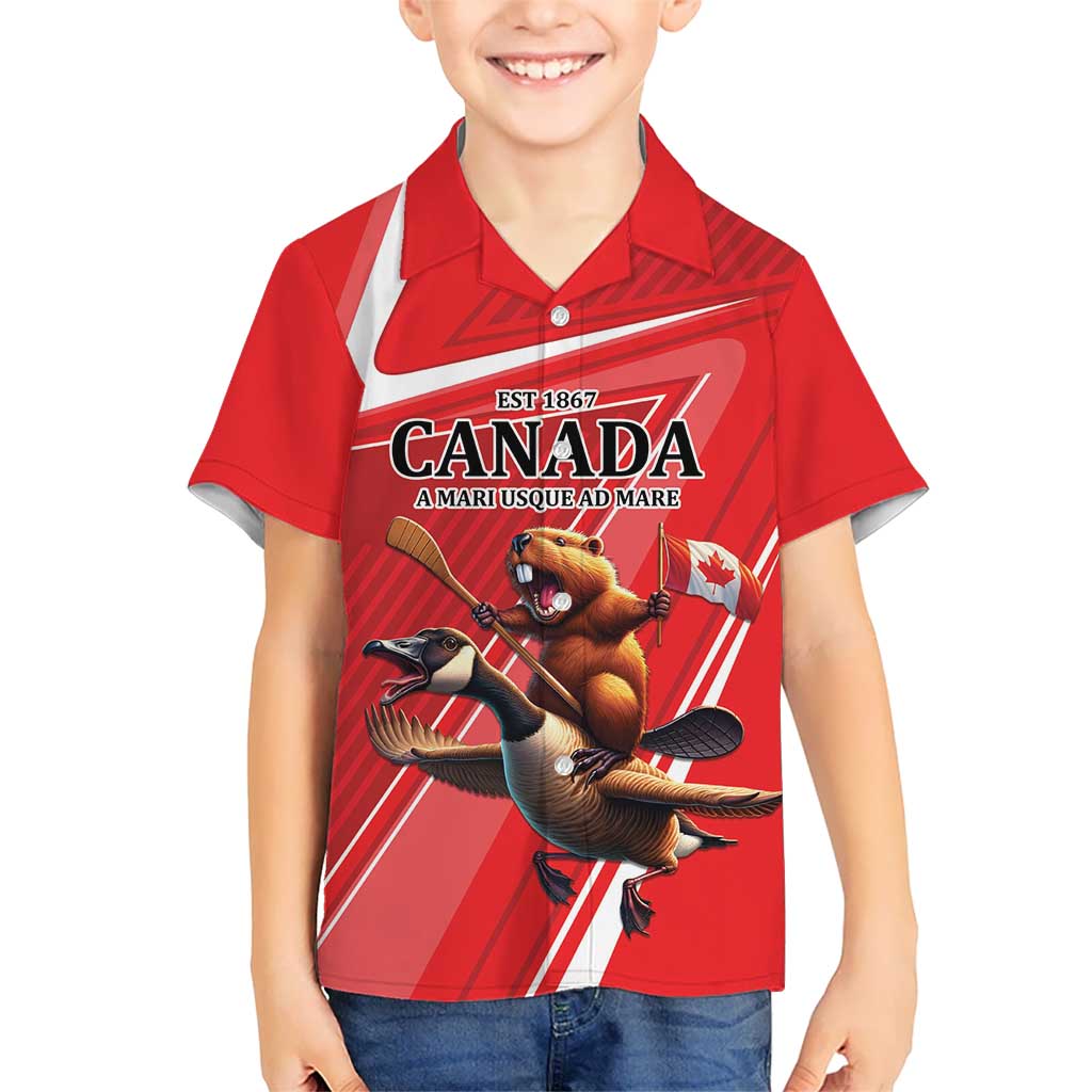 Personalized Beaver and Goose Happy Canada Day Kid Hawaiian Shirt Est 1867 A Mari Usque Ad Mare