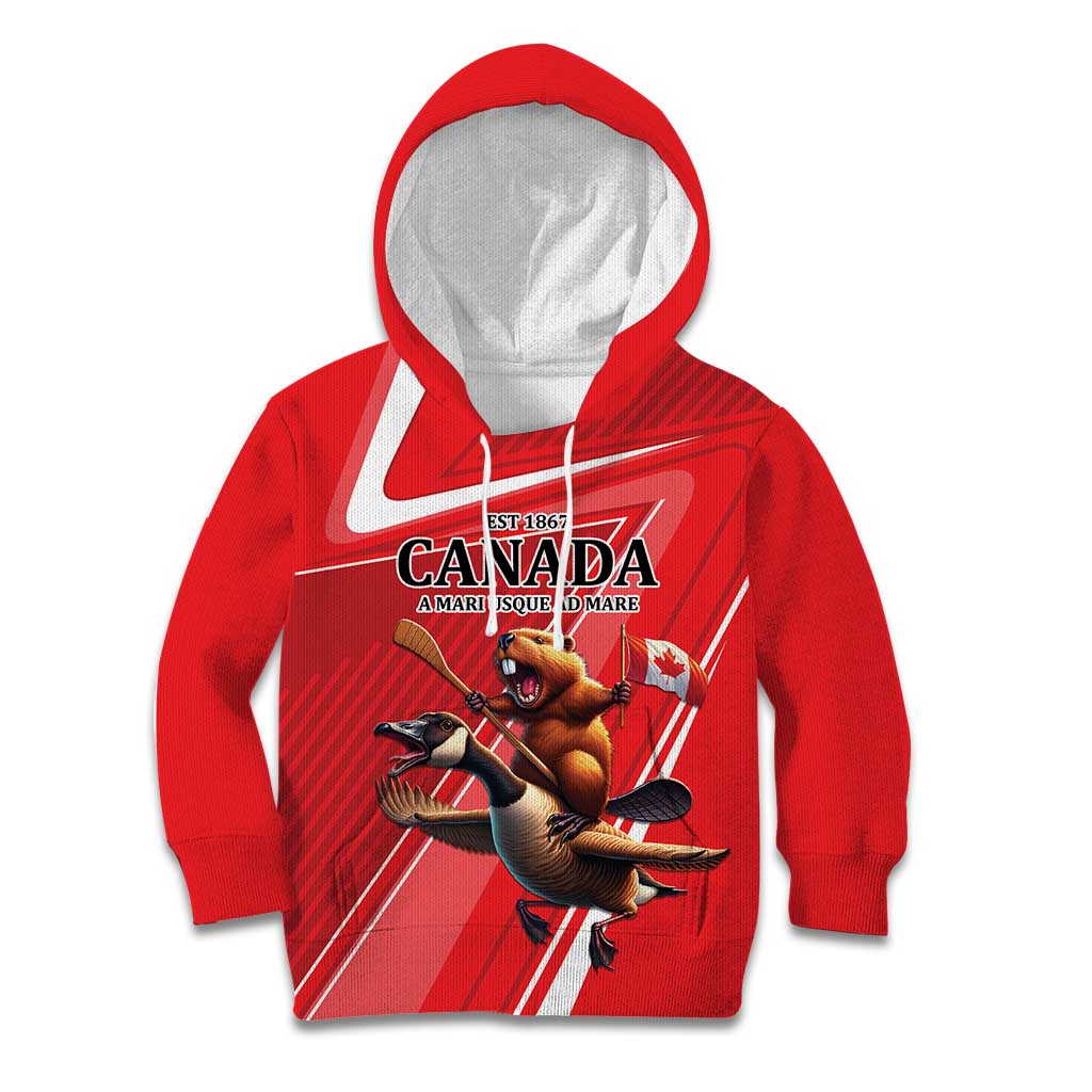 Personalized Beaver and Goose Happy Canada Day Kid Hoodie Est 1867 A Mari Usque Ad Mare