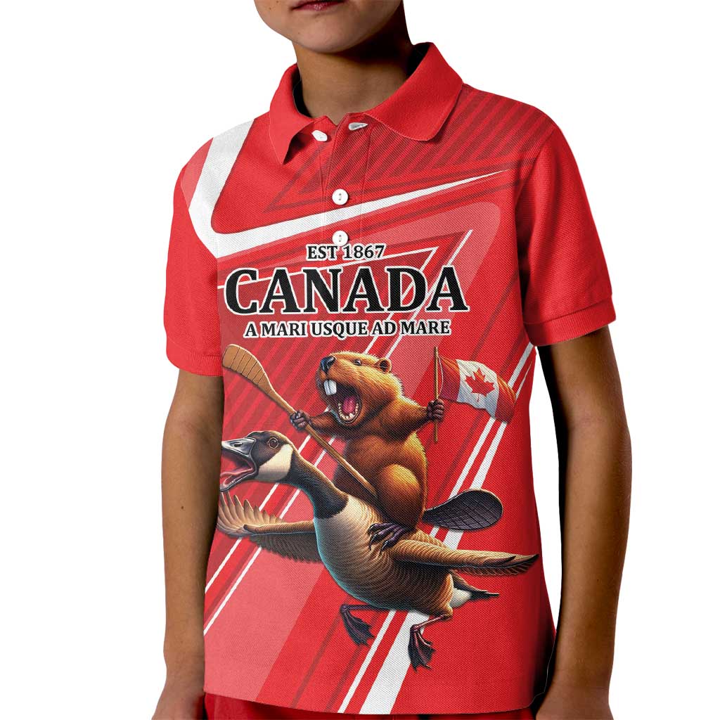 Personalized Beaver and Goose Happy Canada Day Kid Polo Shirt Est 1867 A Mari Usque Ad Mare
