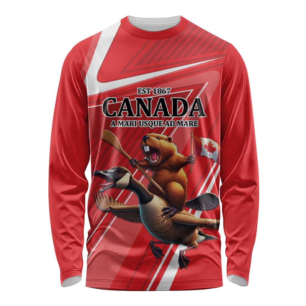 Personalized Beaver and Goose Happy Canada Day Long Sleeve Shirt Est 1867 A Mari Usque Ad Mare