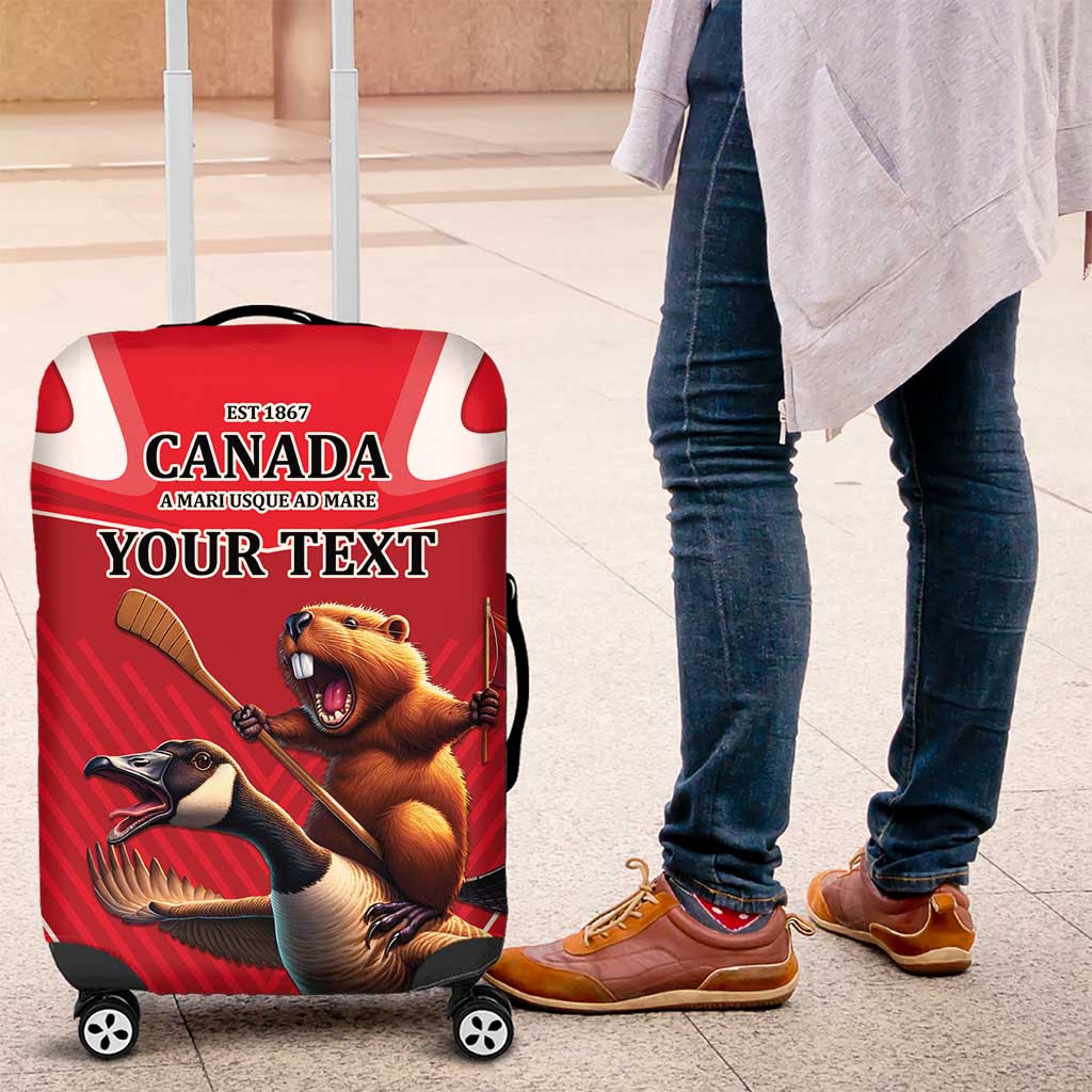 Personalized Beaver and Goose Happy Canada Day Luggage Cover Est 1867 A Mari Usque Ad Mare