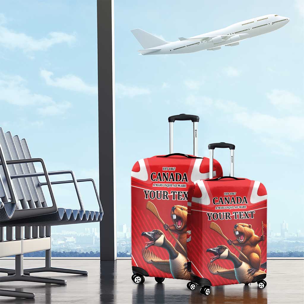 Personalized Beaver and Goose Happy Canada Day Luggage Cover Est 1867 A Mari Usque Ad Mare