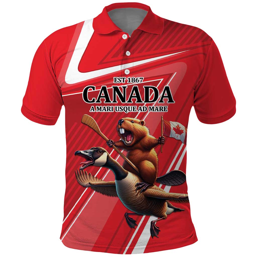Personalized Beaver and Goose Happy Canada Day Polo Shirt Est 1867 A Mari Usque Ad Mare