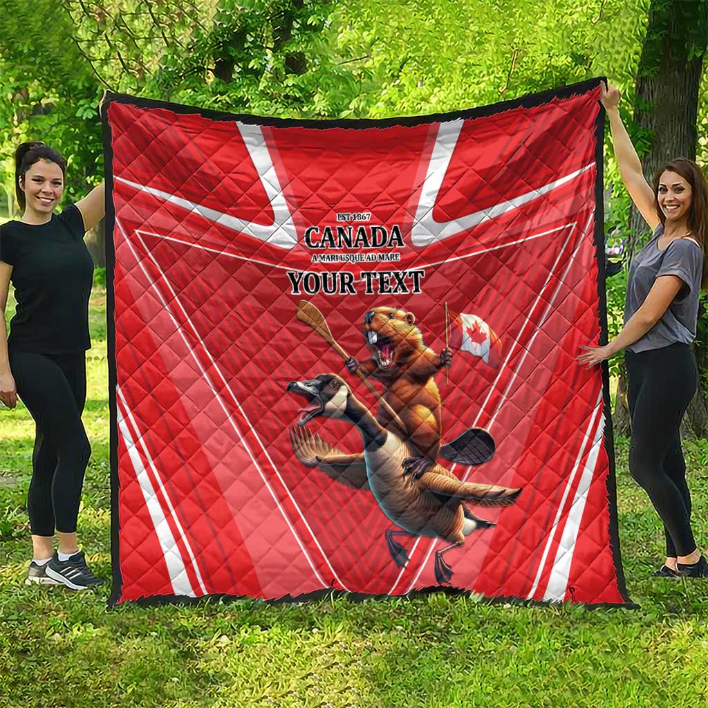 Personalized Beaver and Goose Happy Canada Day Quilt Est 1867 A Mari Usque Ad Mare
