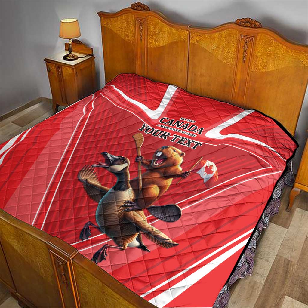 Personalized Beaver and Goose Happy Canada Day Quilt Est 1867 A Mari Usque Ad Mare