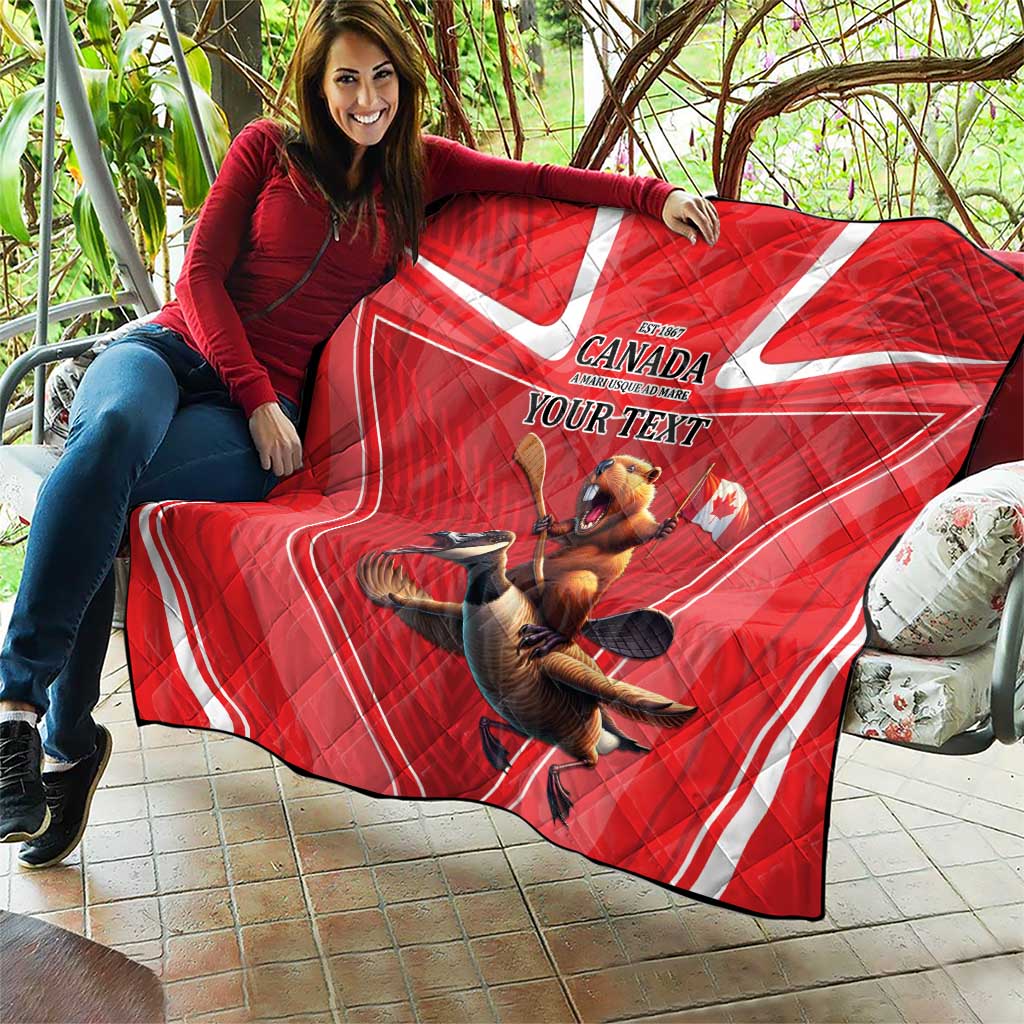 Personalized Beaver and Goose Happy Canada Day Quilt Est 1867 A Mari Usque Ad Mare