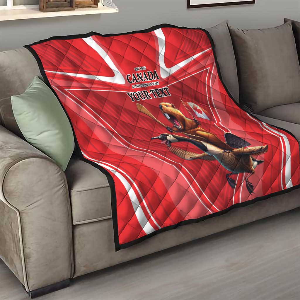 Personalized Beaver and Goose Happy Canada Day Quilt Est 1867 A Mari Usque Ad Mare