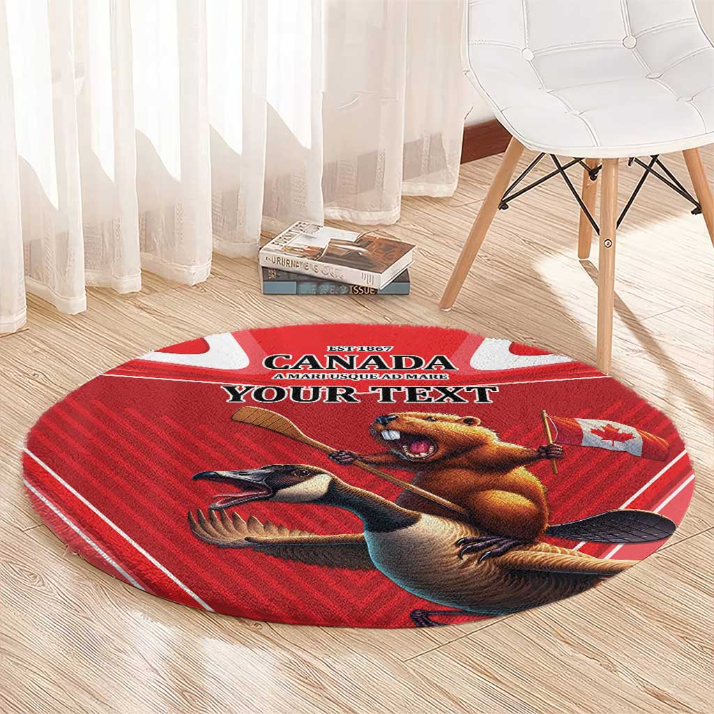 Personalized Beaver and Goose Happy Canada Day Round Carpet Est 1867 A Mari Usque Ad Mare