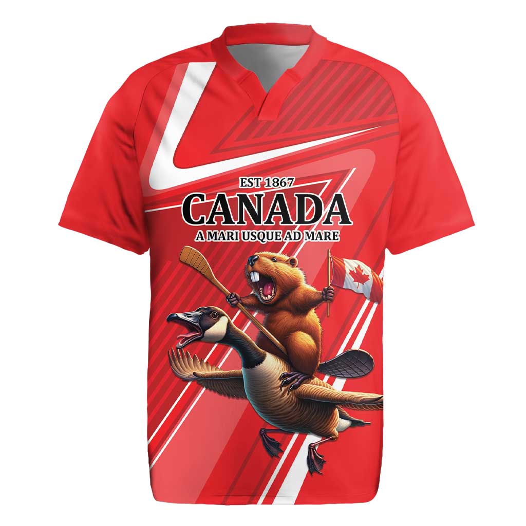 Personalized Beaver and Goose Happy Canada Day Rugby Jersey Est 1867 A Mari Usque Ad Mare