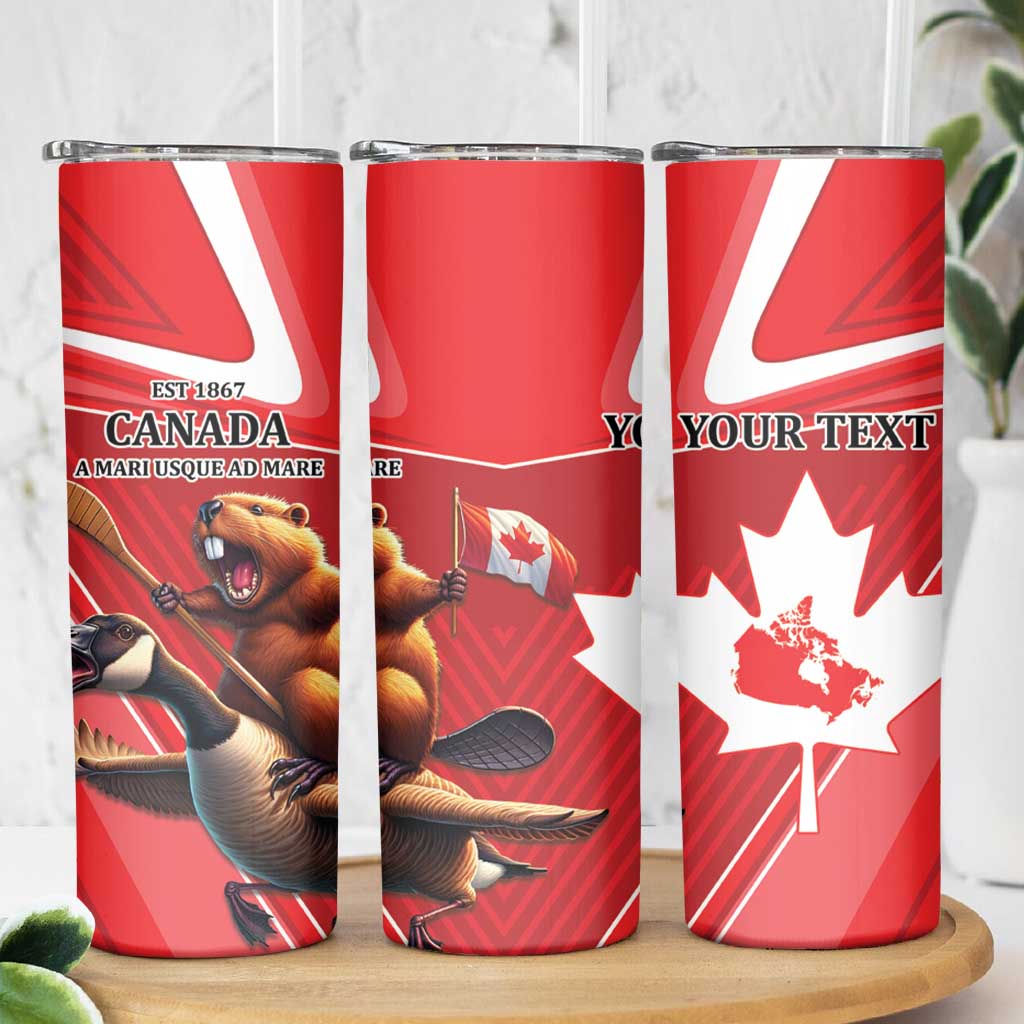Personalized Beaver and Goose Happy Canada Day Skinny Tumbler Est 1867 A Mari Usque Ad Mare