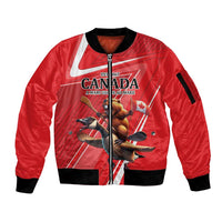 Personalized Beaver and Goose Happy Canada Day Sleeve Zip Bomber Jacket Est 1867 A Mari Usque Ad Mare