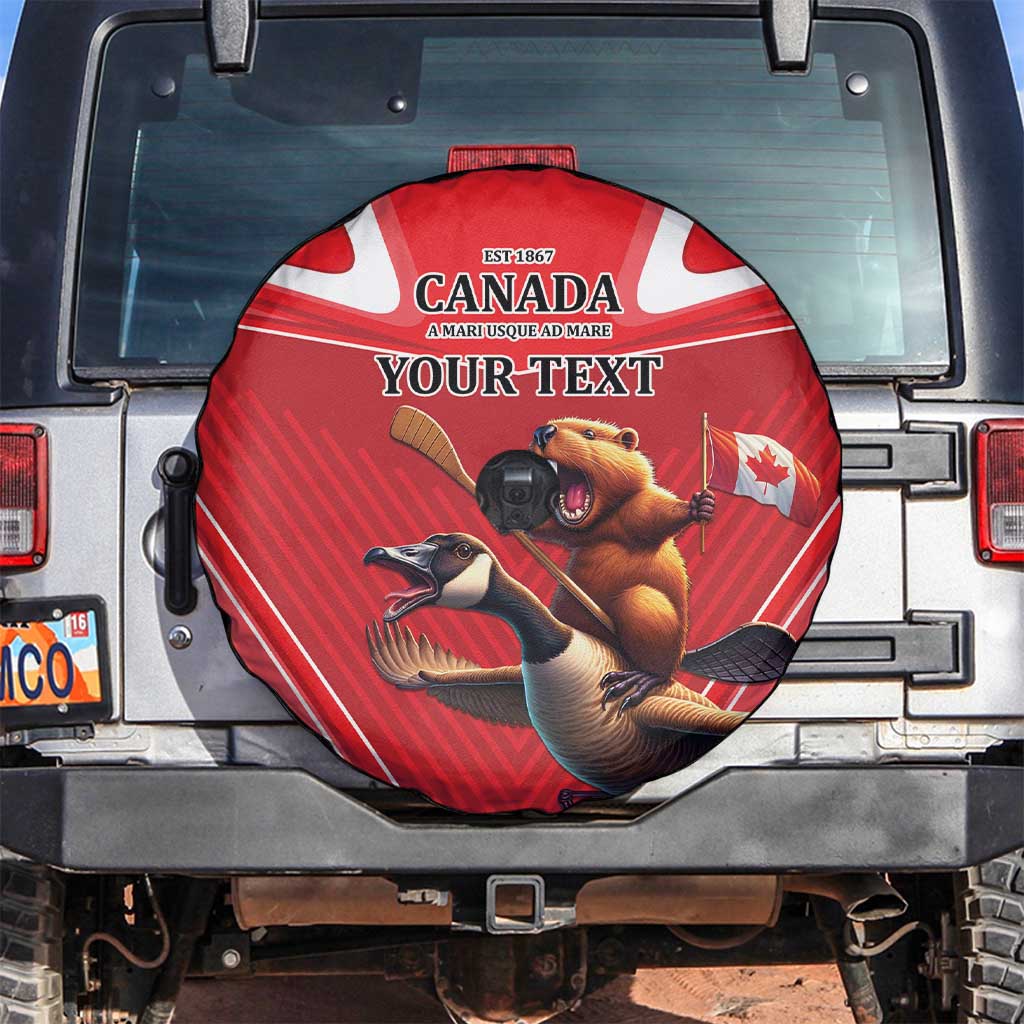 Personalized Beaver and Goose Happy Canada Day Spare Tire Cover Est 1867 A Mari Usque Ad Mare
