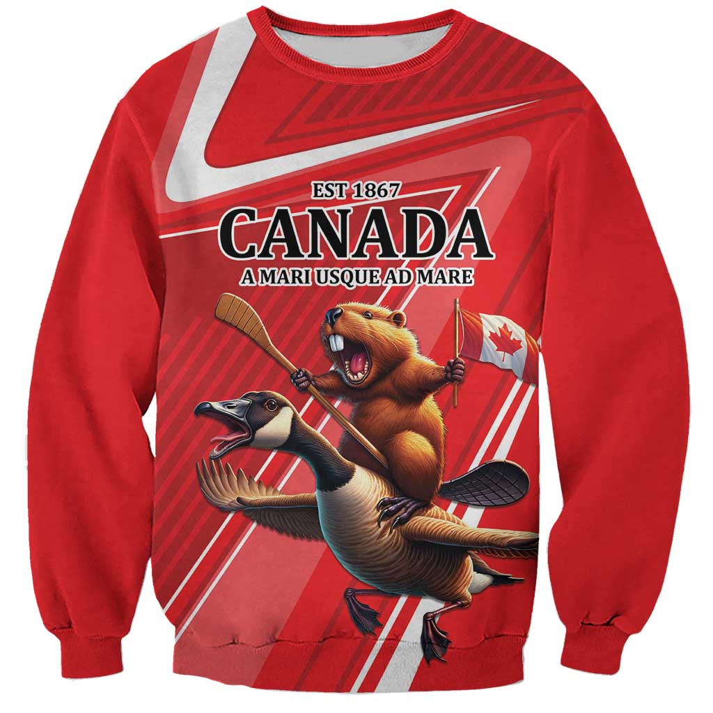 Personalized Beaver and Goose Happy Canada Day Sweatshirt Est 1867 A Mari Usque Ad Mare