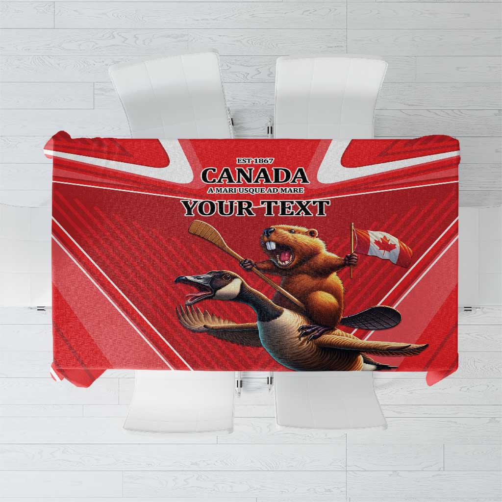 Personalized Beaver and Goose Happy Canada Day Tablecloth Est 1867 A Mari Usque Ad Mare