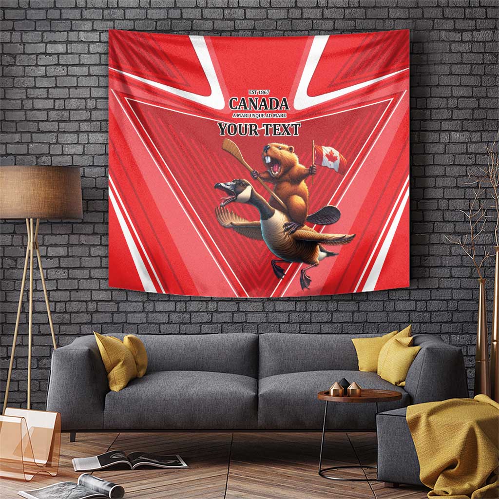 Personalized Beaver and Goose Happy Canada Day Tapestry Est 1867 A Mari Usque Ad Mare