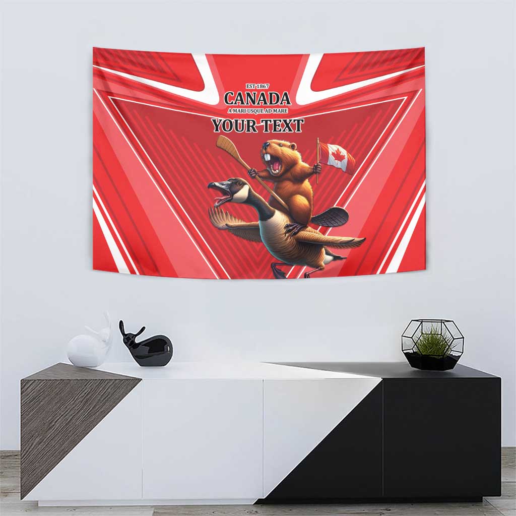 Personalized Beaver and Goose Happy Canada Day Tapestry Est 1867 A Mari Usque Ad Mare
