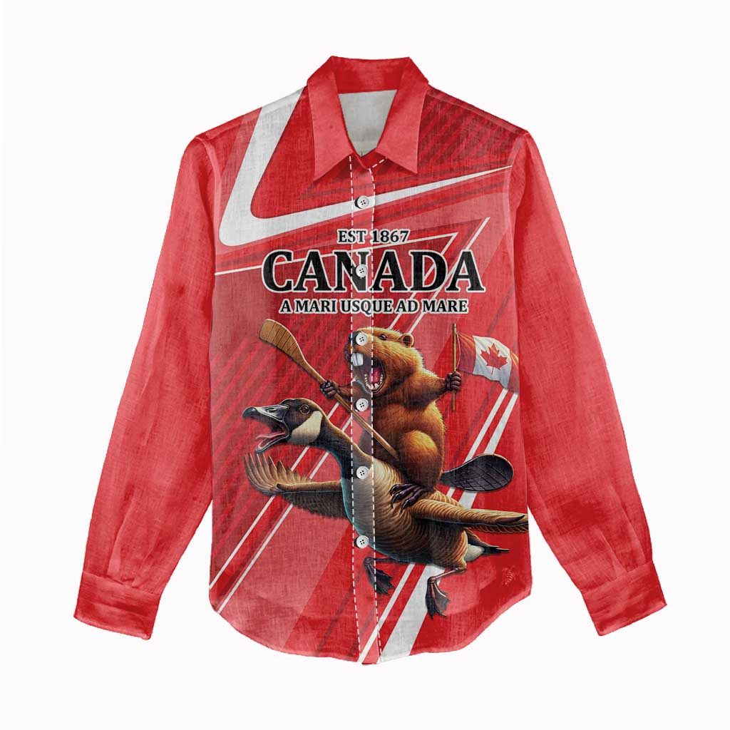 Personalized Beaver and Goose Happy Canada Day Women Casual Shirt Est 1867 A Mari Usque Ad Mare