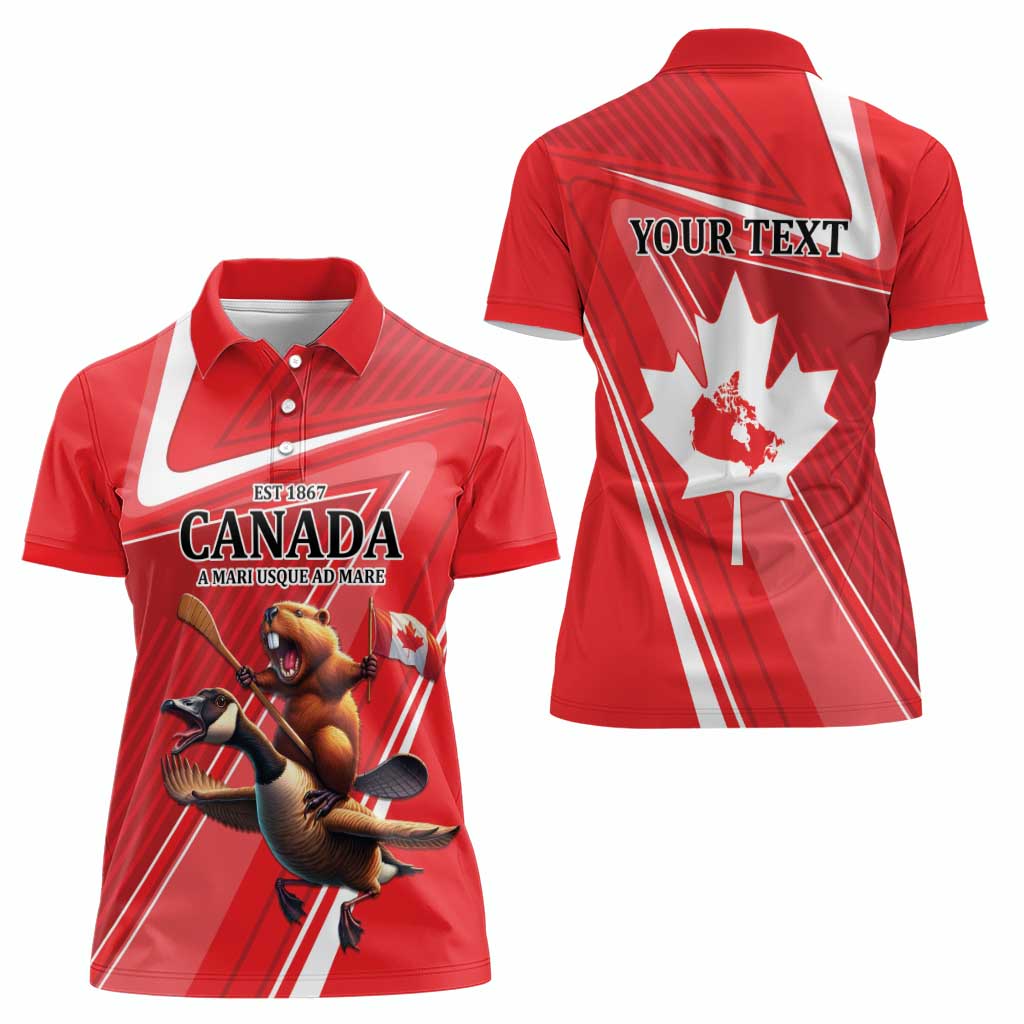 Personalized Beaver and Goose Happy Canada Day Women Polo Shirt Est 1867 A Mari Usque Ad Mare