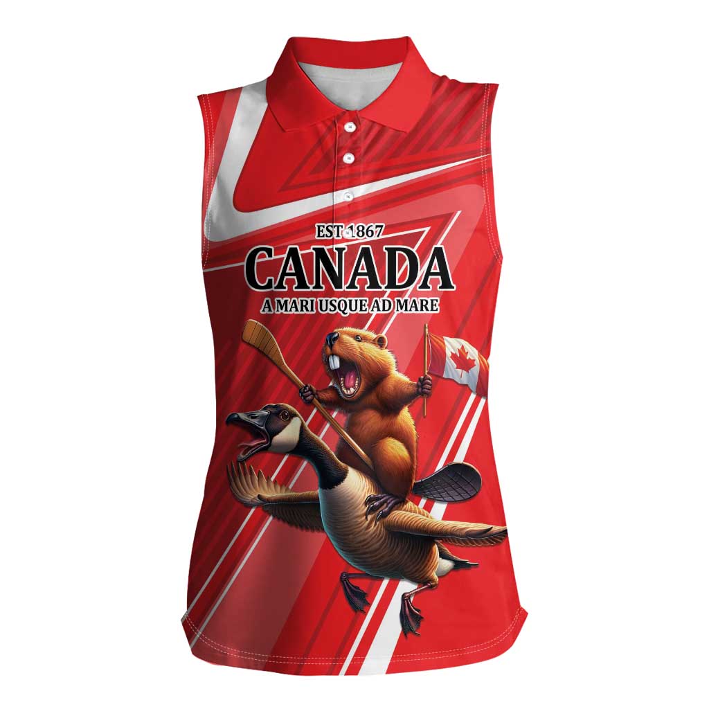 Personalized Beaver and Goose Happy Canada Day Women Sleeveless Polo Shirt Est 1867 A Mari Usque Ad Mare