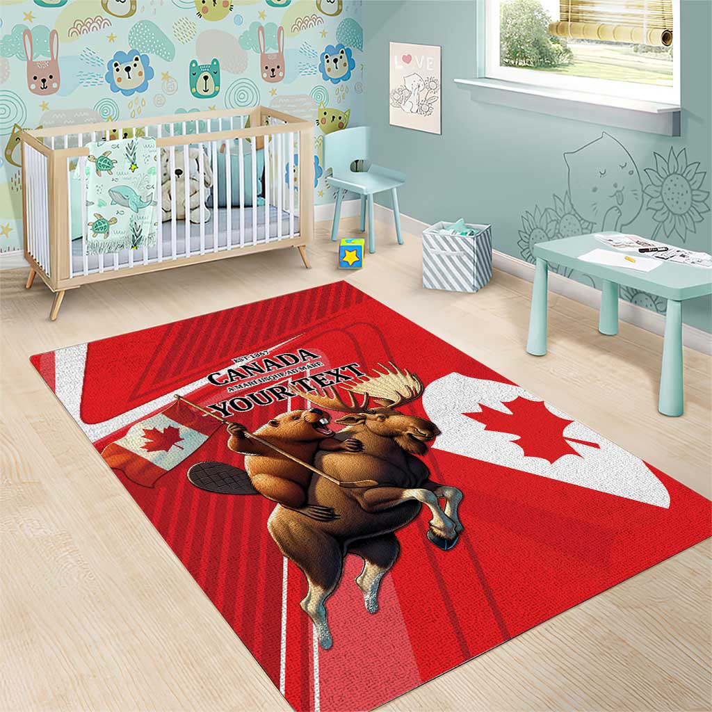 Personalized Beaver and Moose Happy Canada Day Area Rug Est 1867 A Mari Usque Ad Mare