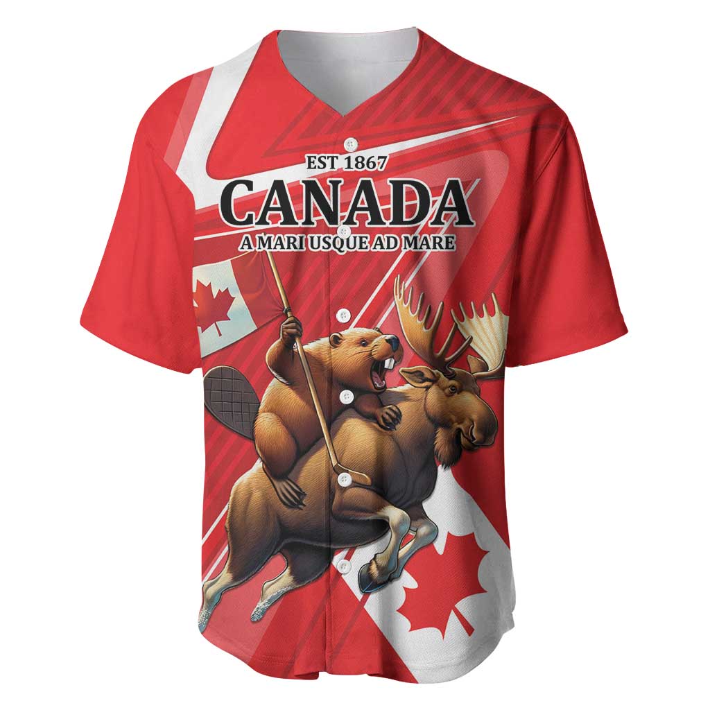 Personalized Beaver and Moose Happy Canada Day Baseball Jersey Est 1867 A Mari Usque Ad Mare