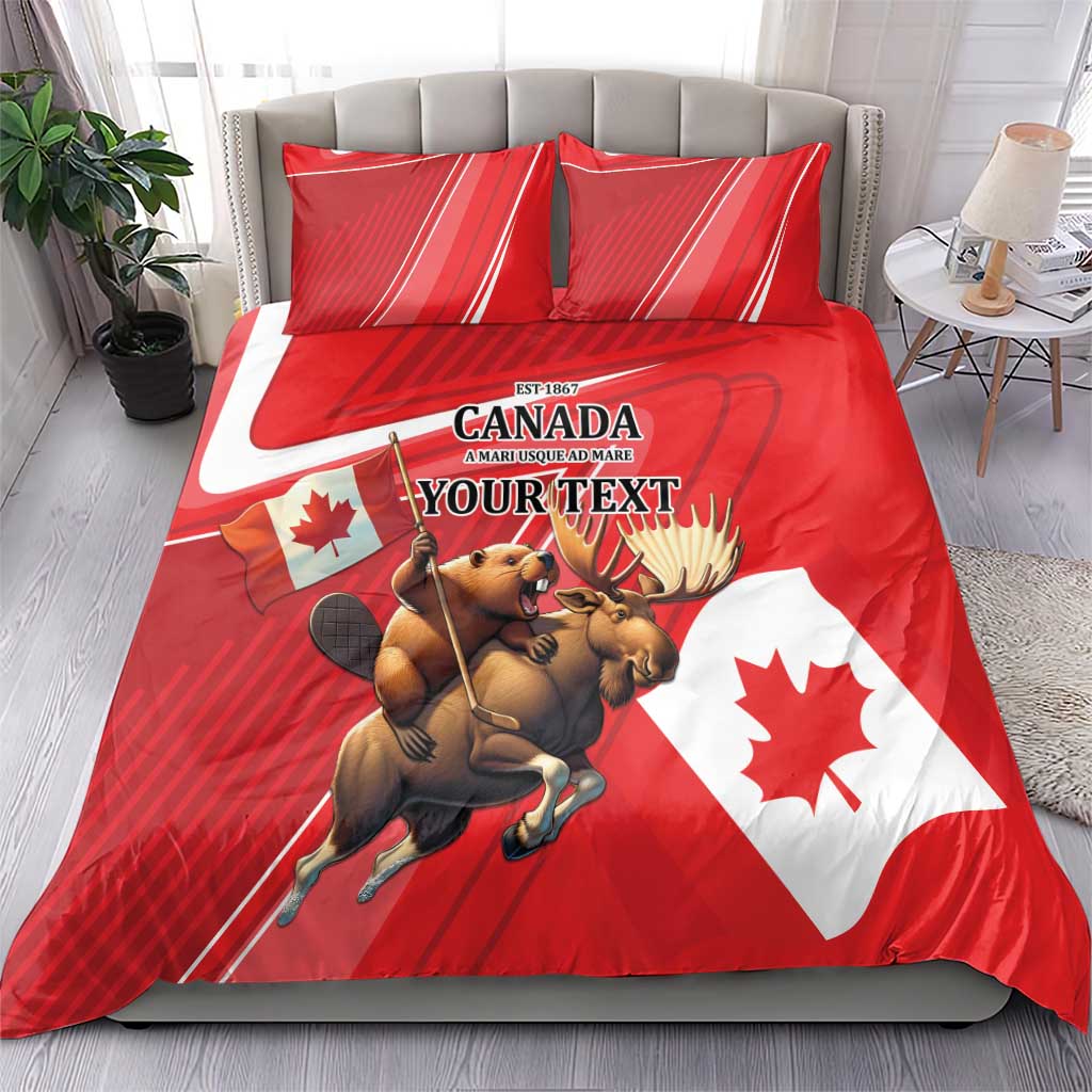 Personalized Beaver and Moose Happy Canada Day Bedding Set Est 1867 A Mari Usque Ad Mare