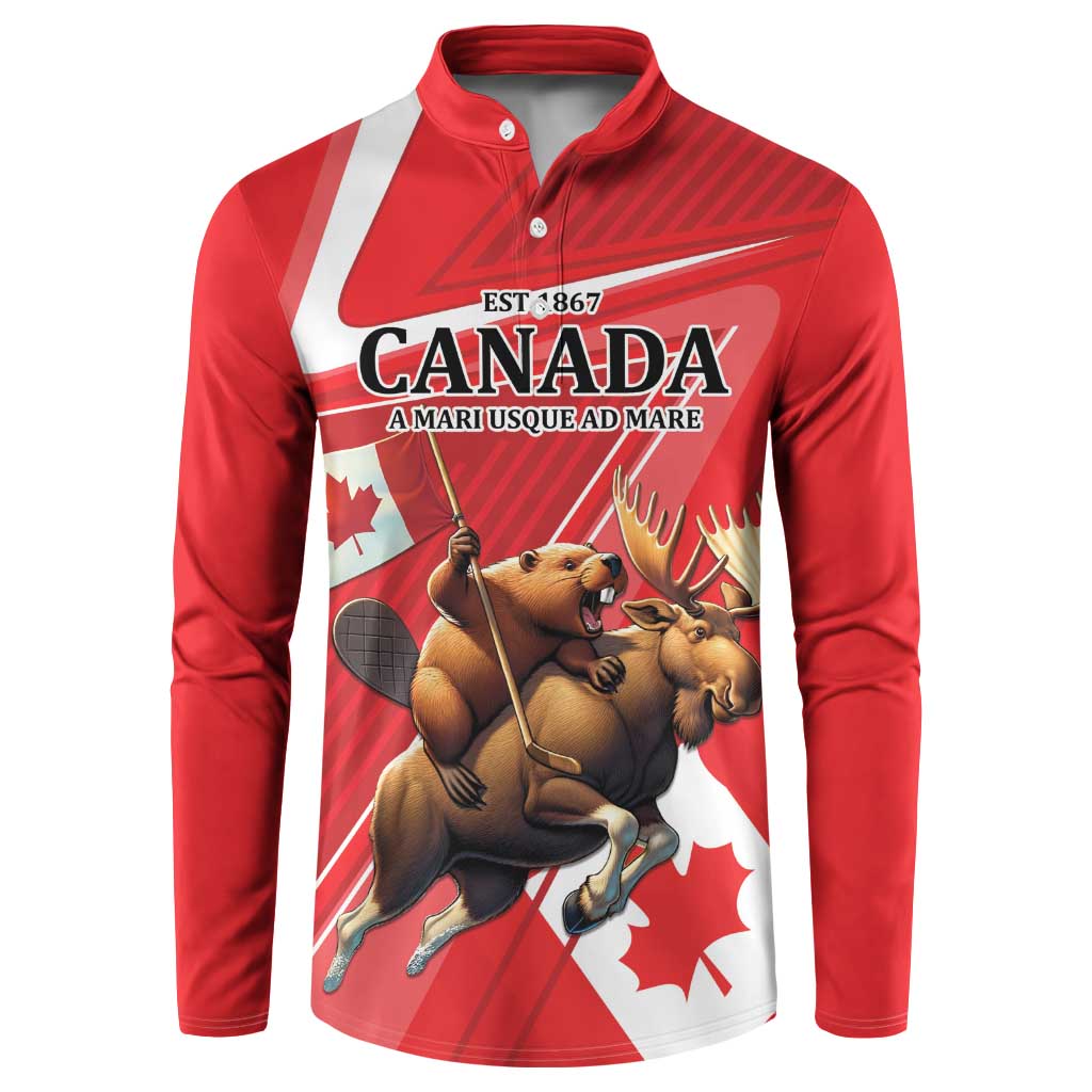 Personalized Beaver and Moose Happy Canada Day Button Sweatshirt Est 1867 A Mari Usque Ad Mare