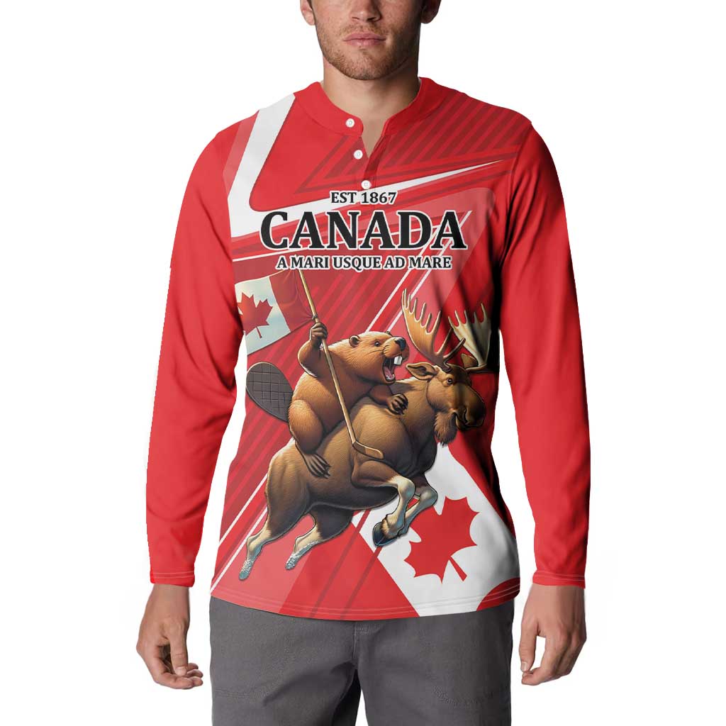 Personalized Beaver and Moose Happy Canada Day Button Sweatshirt Est 1867 A Mari Usque Ad Mare